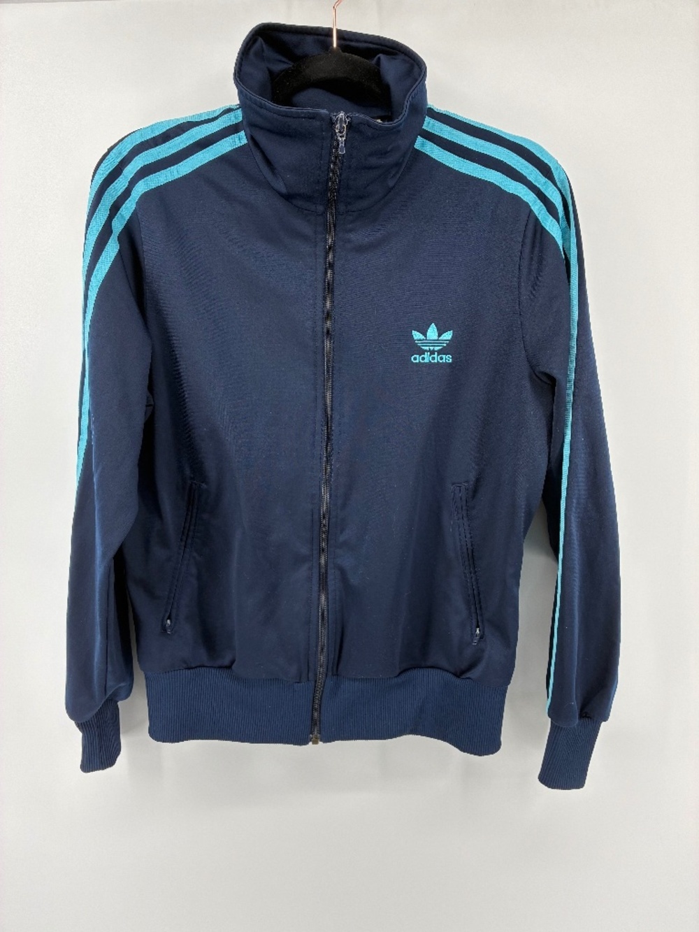 Adidas Vintage Navy Blue Three Stripe Sweater Full Zip Track Jacket